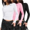 imageZeagoo Women Crewneck Slim Fitted Short Sleeve T Shirts Cute Stretchy Bodycon Basic Tee TopsLong Sleeveblack white pink