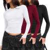 imageZeagoo Women Crewneck Slim Fitted Short Sleeve T Shirts Cute Stretchy Bodycon Basic Tee TopsLong Sleeveblack white wine Red
