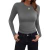 imageZeagoo Women Crewneck Slim Fitted Short Sleeve T Shirts Cute Stretchy Bodycon Basic Tee TopsLong Sleevedark Grey