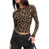 imageZeagoo Women Crewneck Slim Fitted Short Sleeve T Shirts Cute Stretchy Bodycon Basic Tee TopsLong Sleeveleopard Print