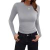 imageZeagoo Women Crewneck Slim Fitted Short Sleeve T Shirts Cute Stretchy Bodycon Basic Tee TopsLong Sleevelight Grey