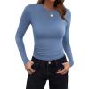 imageZeagoo Women Crewneck Slim Fitted Short Sleeve T Shirts Cute Stretchy Bodycon Basic Tee TopsLong Sleevenavy Blue