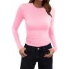 imageZeagoo Women Crewneck Slim Fitted Short Sleeve T Shirts Cute Stretchy Bodycon Basic Tee TopsLong Sleevepink