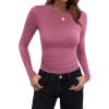 imageZeagoo Women Crewneck Slim Fitted Short Sleeve T Shirts Cute Stretchy Bodycon Basic Tee TopsLong Sleevepurple
