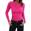 imageZeagoo Women Crewneck Slim Fitted Short Sleeve T Shirts Cute Stretchy Bodycon Basic Tee TopsLong Sleeverose Red