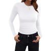 imageZeagoo Women Crewneck Slim Fitted Short Sleeve T Shirts Cute Stretchy Bodycon Basic Tee TopsLong Sleevewhite
