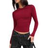 imageZeagoo Women Crewneck Slim Fitted Short Sleeve T Shirts Cute Stretchy Bodycon Basic Tee TopsLong Sleevewine Red