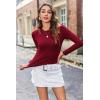 imageZeagoo Women Crewneck Slim Fitted Short Sleeve T Shirts Cute Stretchy Bodycon Basic Tee TopsLong Sleevewine Red