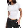 imageZeagoo Women Crewneck Slim Fitted Short Sleeve T Shirts Cute Stretchy Bodycon Basic Tee TopsShort Sleeve White