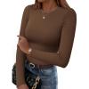 imageZeagoo Women Crewneck Slim Fitted Short Sleeve T Shirts Cute Stretchy Bodycon Basic Tee TopsLong Sleevebrown