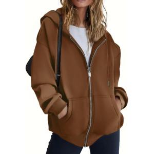 imageZeagoo Hoodies For Women Zip Up Hoodie Oversized Sweatshirt Fleece Jackets Fall Winter Coats 2025 FashionBrown
