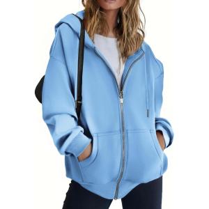 imageZeagoo Hoodies For Women Zip Up Hoodie Oversized Sweatshirt Fleece Jackets Fall Winter Coats 2025 FashionLight Blue