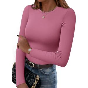 imageZeagoo Women Crewneck Slim Fitted Short Sleeve T Shirts Cute Stretchy Bodycon Basic Tee TopsLong Sleevepurple