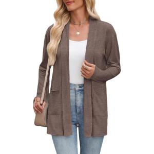 imageZeagoo Womens Lightweight Cardigan Sweaters Open Front Long Sleeve Casual Loose Thin Cardigans with Pockets 2025Brown