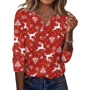 imageZeagoo Long Sleeve Shirts for Women Casual V Neck Fall Tops Dressy Summer Work Blouses ClothesChristmas Red