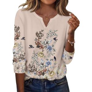 imageZeagoo Long Sleeve Shirts for Women Casual V Neck Fall Tops Dressy Summer Work Blouses ClothesFloral Champagne