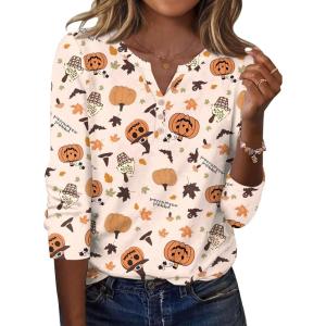 imageZeagoo Long Sleeve Shirts for Women Casual V Neck Fall Tops Dressy Summer Work Blouses ClothesHalloween 104