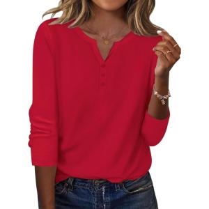 imageZeagoo Long Sleeve Shirts for Women Casual V Neck Fall Tops Dressy Summer Work Blouses ClothesRed