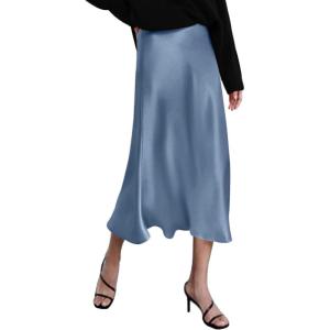 imageZeagoo Womens Satin Skirt High Waist Midi Skirt Flowy Hem Silk Skirts Casual Summer Slip SkirtClear Blue