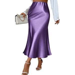 imageZeagoo Womens Satin Skirt High Waist Midi Skirt Flowy Hem Silk Skirts Casual Summer Slip SkirtLilac