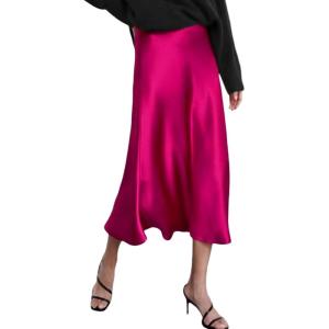 imageZeagoo Womens Satin Skirt High Waist Midi Skirt Flowy Hem Silk Skirts Casual Summer Slip SkirtRose