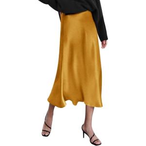 imageZeagoo Womens Satin Skirt High Waist Midi Skirt Flowy Hem Silk Skirts Casual Summer Slip SkirtYellow