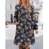 imageZeagoo Casual Blue Printed Dresses with Pockets Women Fall Sweater Dress Long Sleeve A Line Dress Womens Loose Knee Length Dresses Large