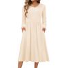 imageZeagoo Long Sleeve Dresses for Women 2025 Fall Winter Casual Flowy ALine Boho Midi Party Long Dress with PocketsBeige