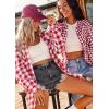imageZeagoo Womens Flannel Shirts LongRoll Up Sleeve Collared Button Down Plaid Shirt Casual Work Tops1watermelon Red