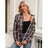 imageZeagoo Womens Flannel Shirts LongRoll Up Sleeve Collared Button Down Plaid Shirt Casual Work TopsCoffee