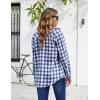 imageZeagoo Womens Flannel Shirts LongRoll Up Sleeve Collared Button Down Plaid Shirt Casual Work TopsDark Blue