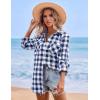 imageZeagoo Womens Flannel Shirts LongRoll Up Sleeve Collared Button Down Plaid Shirt Casual Work TopsDark Blue