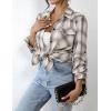 imageZeagoo Womens Flannel Shirts LongRoll Up Sleeve Collared Button Down Plaid Shirt Casual Work TopsKhakipat12