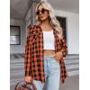 imageZeagoo Womens Flannel Shirts LongRoll Up Sleeve Collared Button Down Plaid Shirt Casual Work TopsOrange Black