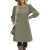 imageZeagoo Womens Knit Dress with Puff Sleeves for Fall ampamp Winter  Round Neck Casual Tunic DressArmy Green