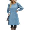 imageZeagoo Womens Knit Dress with Puff Sleeves for Fall ampamp Winter  Round Neck Casual Tunic DressBlue