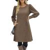 imageZeagoo Womens Knit Dress with Puff Sleeves for Fall ampamp Winter  Round Neck Casual Tunic DressBrown