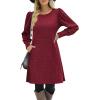 imageZeagoo Womens Knit Dress with Puff Sleeves for Fall ampamp Winter  Round Neck Casual Tunic DressBurgundy