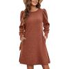 imageZeagoo Womens Knit Dress with Puff Sleeves for Fall ampamp Winter  Round Neck Casual Tunic DressCaramel