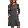 imageZeagoo Womens Knit Dress with Puff Sleeves for Fall ampamp Winter  Round Neck Casual Tunic DressDark Grey
