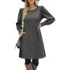 imageZeagoo Womens Knit Dress with Puff Sleeves for Fall ampamp Winter  Round Neck Casual Tunic DressDark Grey