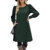 imageZeagoo Womens Knit Dress with Puff Sleeves for Fall ampamp Winter  Round Neck Casual Tunic DressDeep Green