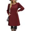 imageZeagoo Womens Knit Dress with Puff Sleeves for Fall ampamp Winter  Round Neck Casual Tunic DressDeep Red