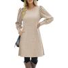 imageZeagoo Womens Knit Dress with Puff Sleeves for Fall ampamp Winter  Round Neck Casual Tunic DressKhaki