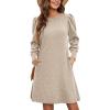 imageZeagoo Womens Knit Dress with Puff Sleeves for Fall ampamp Winter  Round Neck Casual Tunic DressKhaki