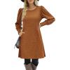 imageZeagoo Womens Knit Dress with Puff Sleeves for Fall ampamp Winter  Round Neck Casual Tunic DressLight Brown