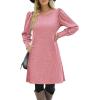 imageZeagoo Womens Knit Dress with Puff Sleeves for Fall ampamp Winter  Round Neck Casual Tunic DressLight Pink