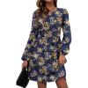 imageZeagoo Casual Blue Printed Dresses with Pockets Women Fall Sweater Dress Long Sleeve A Line Dress Womens Loose Knee Length Dresses Large