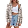 imageZeagoo Womens Flannel Shirts LongRoll Up Sleeve Collared Button Down Plaid Shirt Casual Work TopsKhakipat12