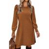 imageZeagoo Womens Knit Dress with Puff Sleeves for Fall ampamp Winter  Round Neck Casual Tunic DressLight Brown